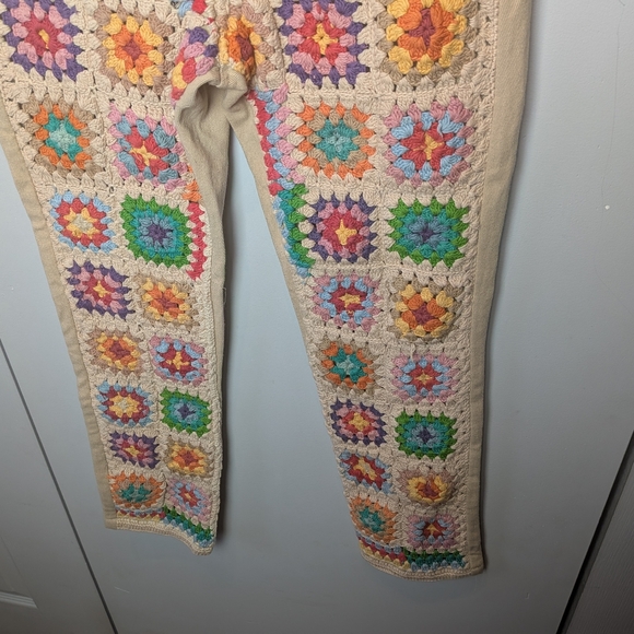 FREE PEOPLE Crochet Zuri Mom Jeans Boho Size 27 100% Cotton Crochet Floral - Picture 7 of 16